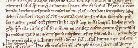 Detail of manuscript page showing Cædmon’s Hymn