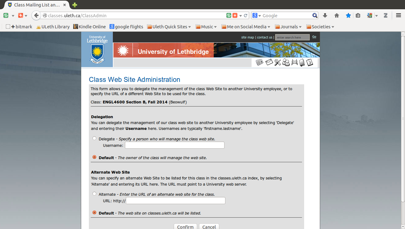 Class Administration Web Page Management