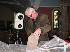 Image of me scanning part of the Ruthwell Cross