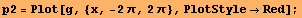 p2 = Plot[g, {x, -2π, 2π}, PlotStyleRed] ;