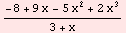 (-8 + 9 x - 5 x^2 + 2 x^3)/(3 + x)