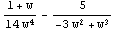 (1 + w)/(14 w^4) - 5/(-3 w^2 + w^3)