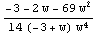 (-3 - 2 w - 69 w^2)/(14 (-3 + w) w^4)