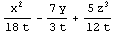 x^2/(18 t) - (7 y)/(3 t) + (5 z^3)/(12 t)