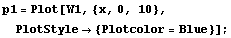 p1 = Plot[W1, {x, 0, 10}, PlotStyle {Plotcolor = Blue}] ;