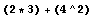 (2 * 3) + (4^2)