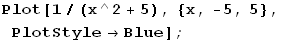 Plot[1/(x^2 + 5), {x, -5, 5}, PlotStyleBlue] ;