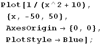 Plot[1/(x^2 + 10), {x, -50, 50}, AxesOrigin {0, 0}, PlotStyleBlue] ;